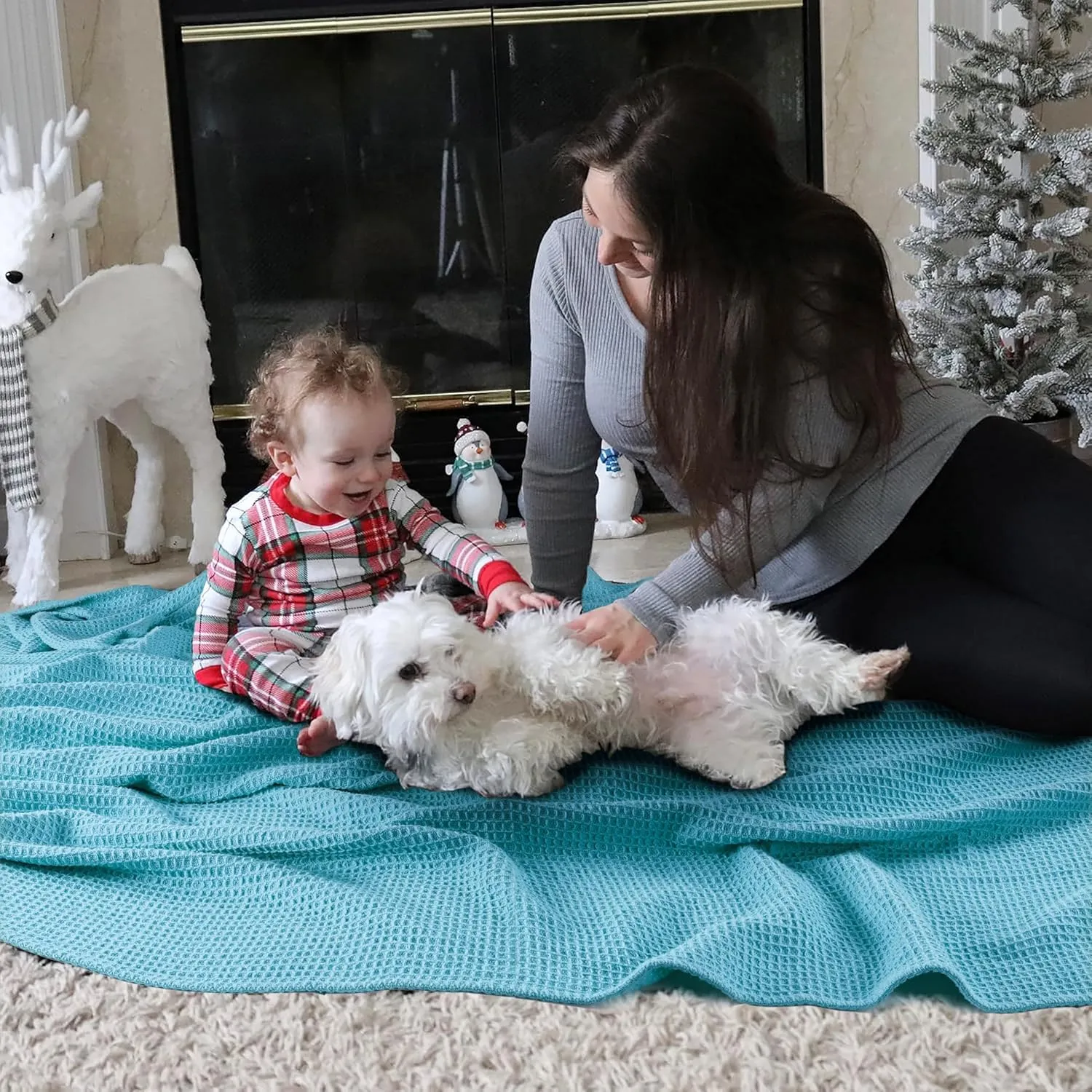 Tex Trend 100% Cotton Blankets – Soft and Breathable Twin XL Waffle Blanket – All Season Comfort – Suitable for Bed Layering, Sofa, Couch and Chair - Blue (60”x90”)