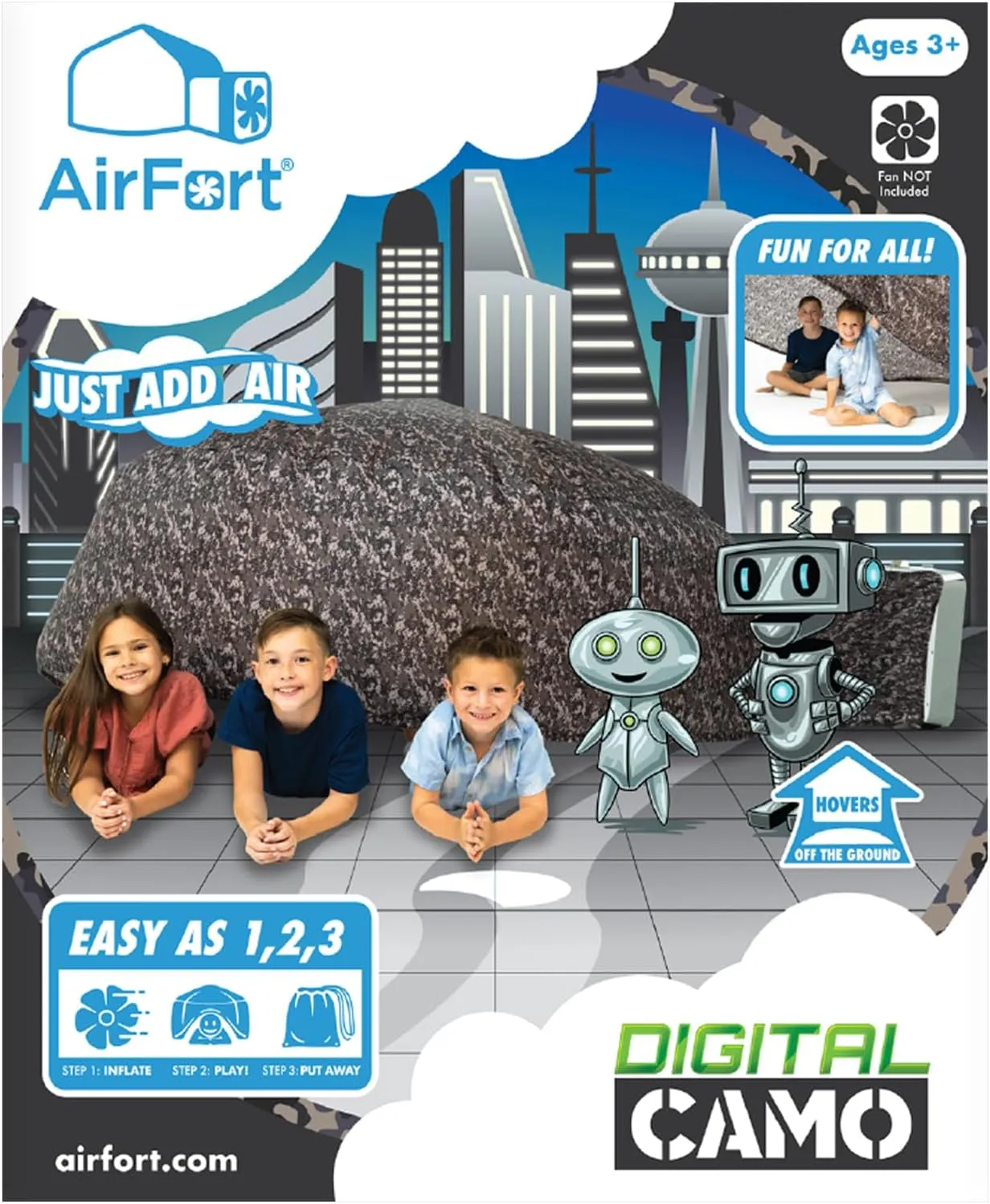 The Original Patented AirFort - Build A Fort in 30 Seconds, Inflatable Fort for Kids, Play Tent for 3-12 Years, A Playhouse Where Imagination Runs Wild, Fan not Included (Digi Camo)