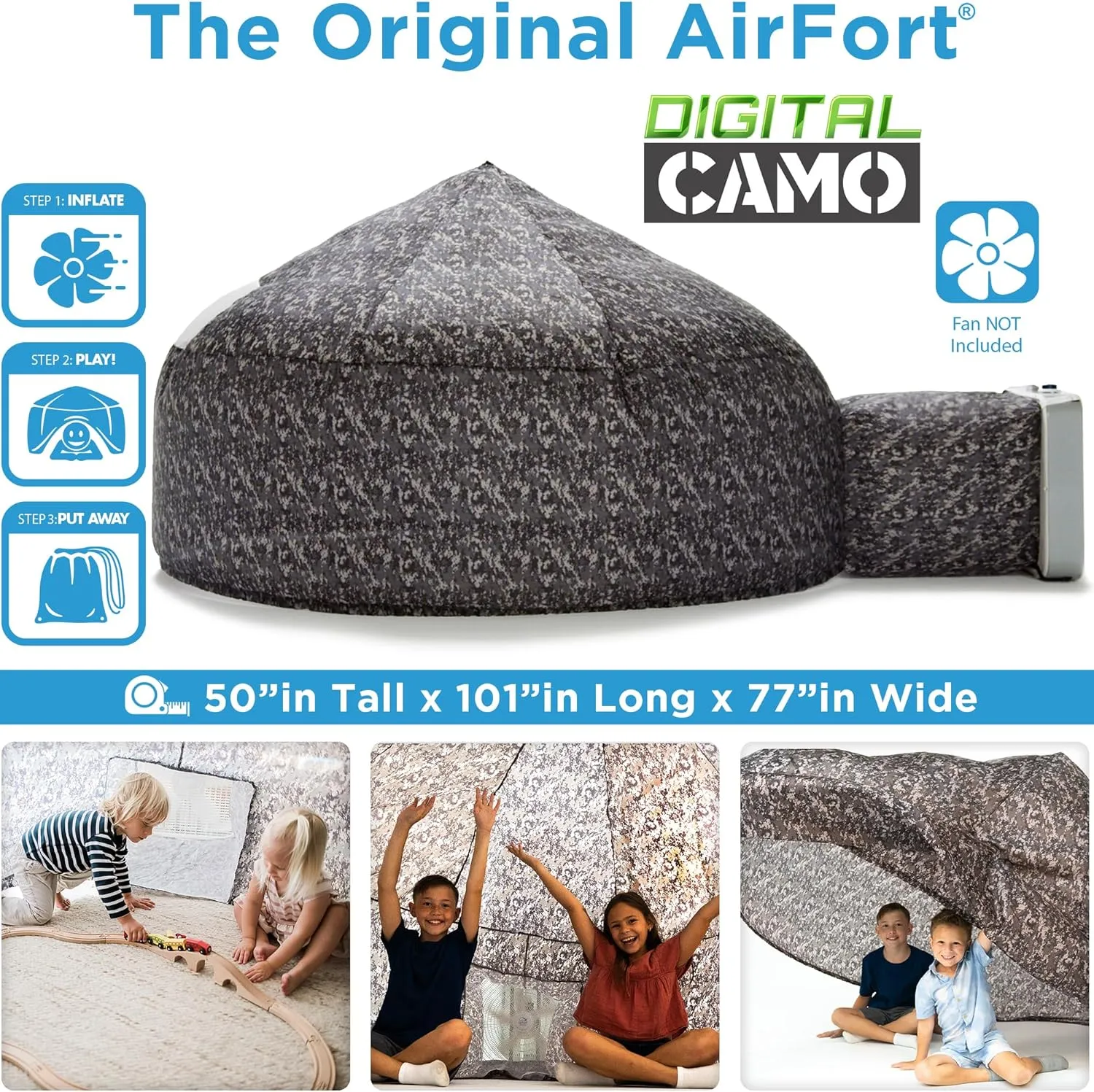 The Original Patented AirFort - Build A Fort in 30 Seconds, Inflatable Fort for Kids, Play Tent for 3-12 Years, A Playhouse Where Imagination Runs Wild, Fan not Included (Digi Camo)