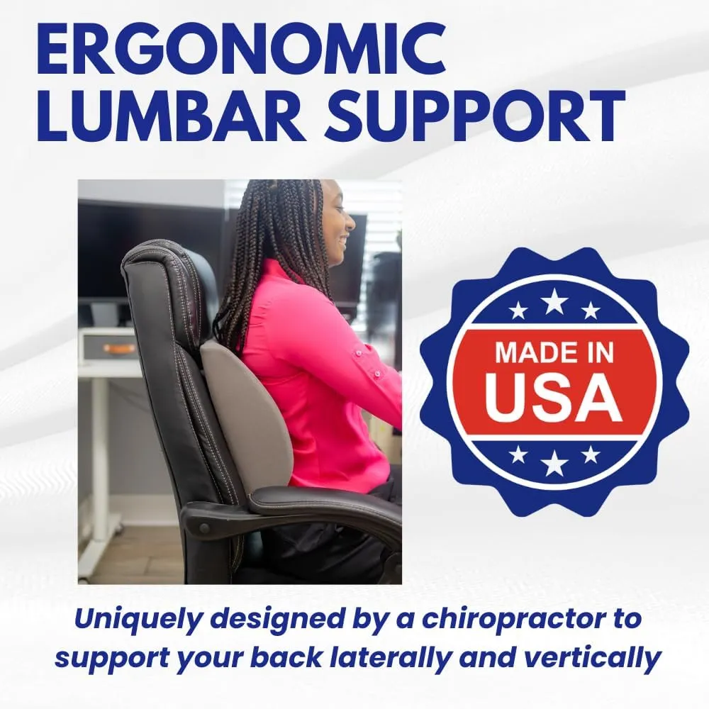 Thin Ergonomic Bucket Seat Lower Lumbar Back Support Pillow Cushion for Office Chair, Car, Truck, Wheelchair, Gaming Chair and Recliner for Pain Relief Made in USA.Gray