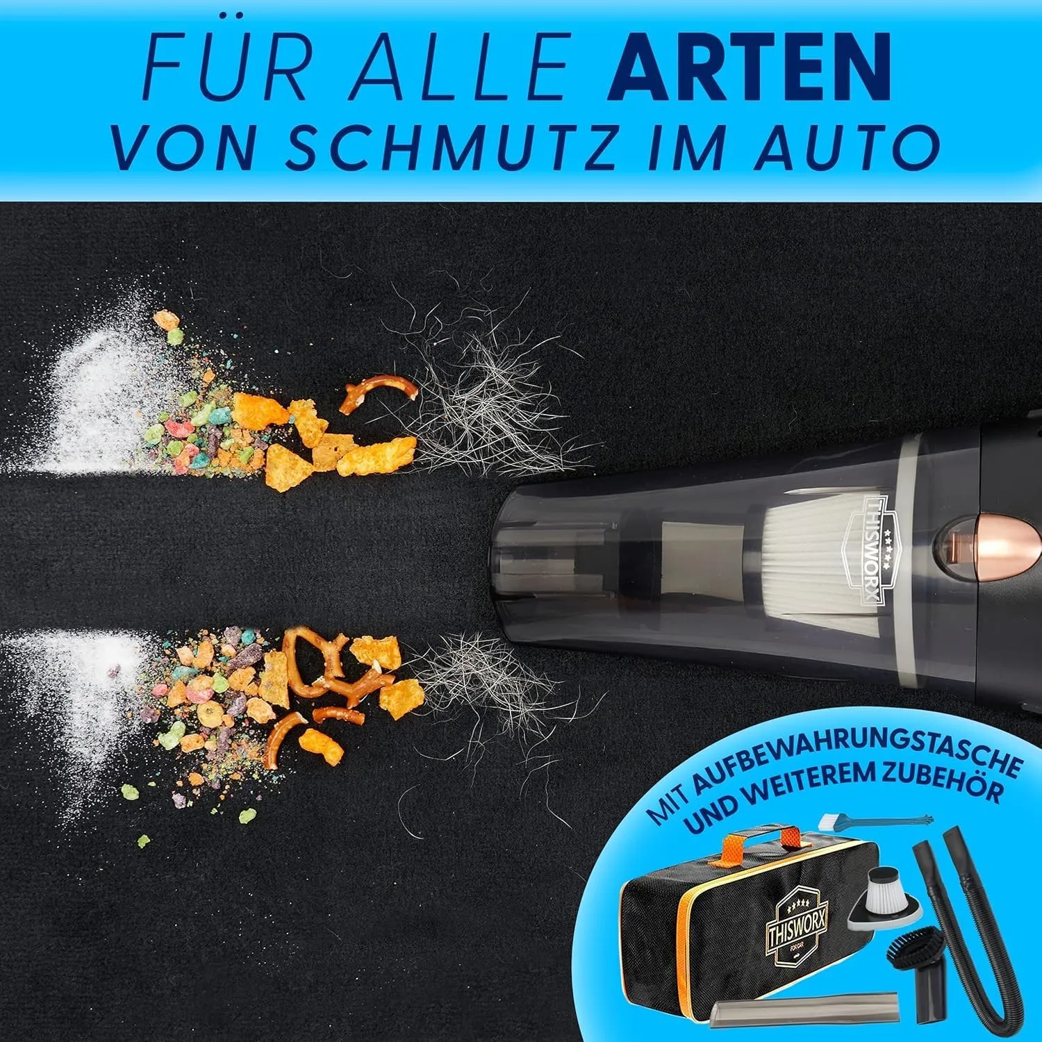 ThisWorx Car Vacuum Cleaner - Portable Handheld Mini Vacuum Cleaner W/ 16ft Cord, Bag, & Attachments - Small Vacuum for Car, RV, Boats, Travel