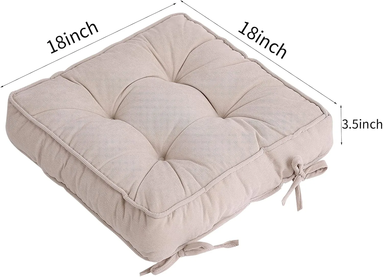 Tiita Patio Chair Pads Cushions 18x18 Inch Square Floor Pillows Pad for Outdoor Kitchen Dining Chairs with Ties Set of 4 (Beige)