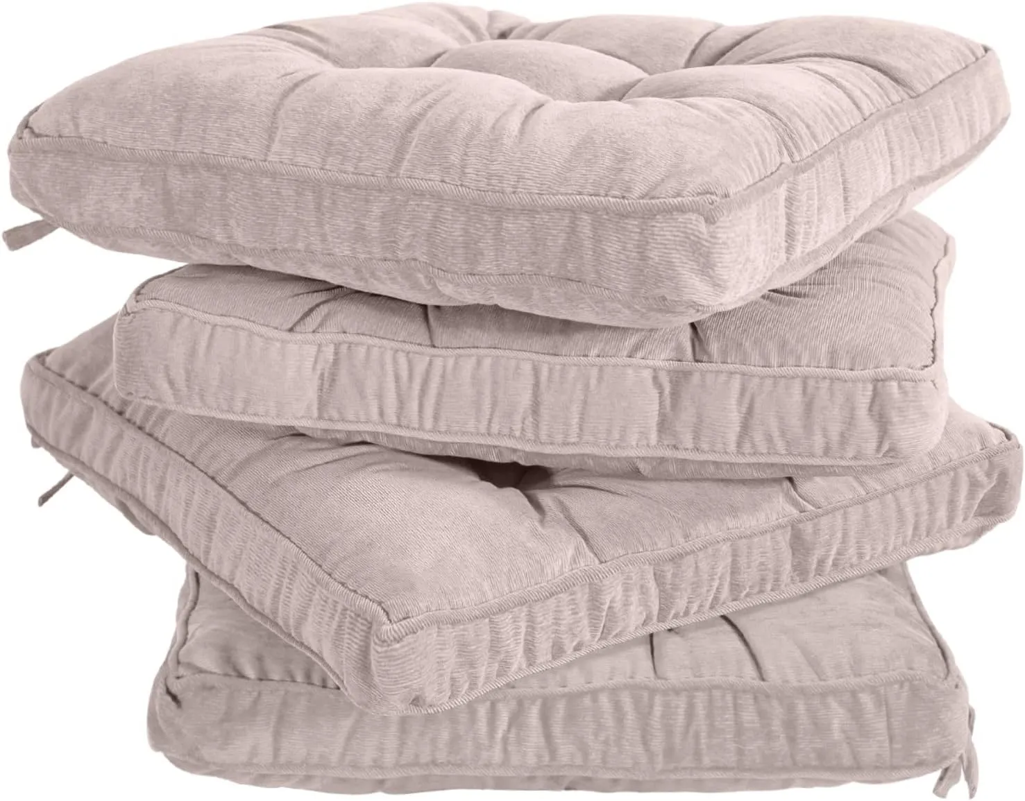 Tiita Patio Chair Pads Cushions 18x18 Inch Square Floor Pillows Pad for Outdoor Kitchen Dining Chairs with Ties Set of 4 (Beige)