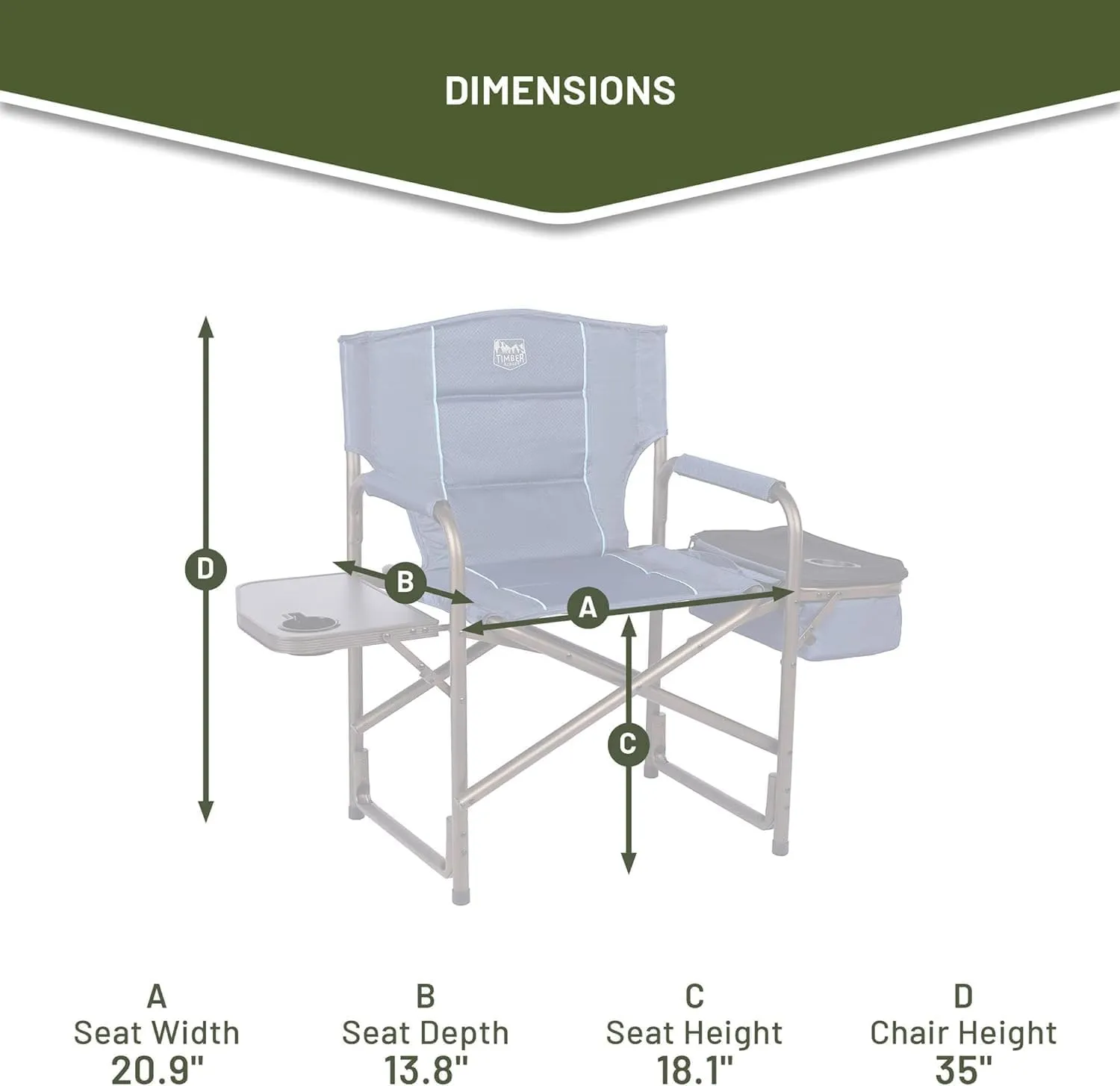 TIMBER RIDGE Folding Camping Chair with Cooler Bag, Director Chair Foldable with Side Table for Adults, Camp Chairs for Outdoor, Lawn, Sports, Fishing, Heavy Duty Supports 300lbs, Blue-2 Pack