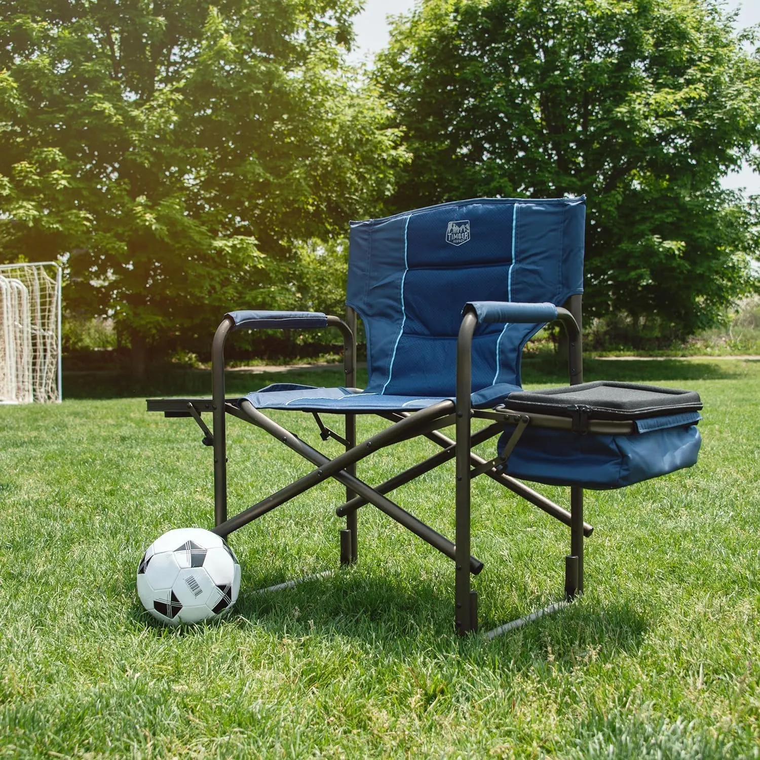 TIMBER RIDGE Folding Camping Chair with Cooler Bag, Director Chair Foldable with Side Table for Adults, Camp Chairs for Outdoor, Lawn, Sports, Fishing, Heavy Duty Supports 300lbs, Blue-2 Pack