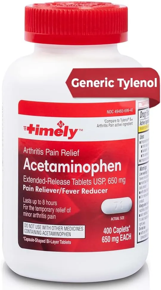 TIME-CAP LABS, INC. Timely Acetaminophen 650 MG - 400 Caplets - Extended Release - Compared to Tylenol 8 HR Arthritis Pain Active Ingredient - Joint Pain Relief, Pain Reliever & Arthritis Pain Relief