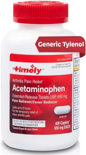 TIME-CAP LABS, INC. Timely Acetaminophen 650 MG - 400 Caplets - Extended Release - Compared to Tylenol 8 HR Arthritis Pain Active Ingredient - Joint Pain Relief, Pain Reliever & Arthritis Pain Relief