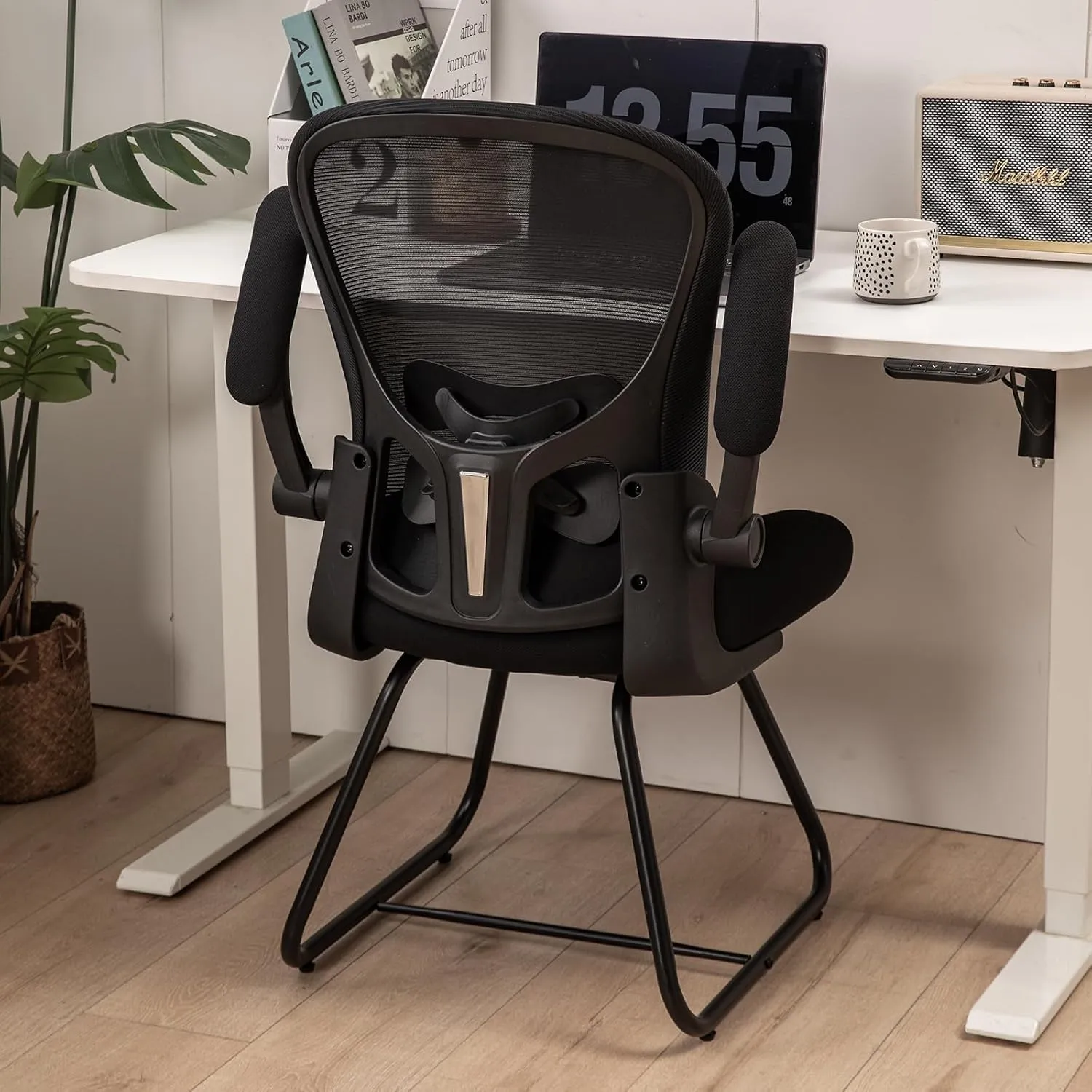 TLLMOON-6065 Fixed Support Seat Comfortable and Convenient Ergonomic Office Mesh Chair Adjustable Office Chair Suitable for Gaming, Studying, Resting, Office Work（Black）