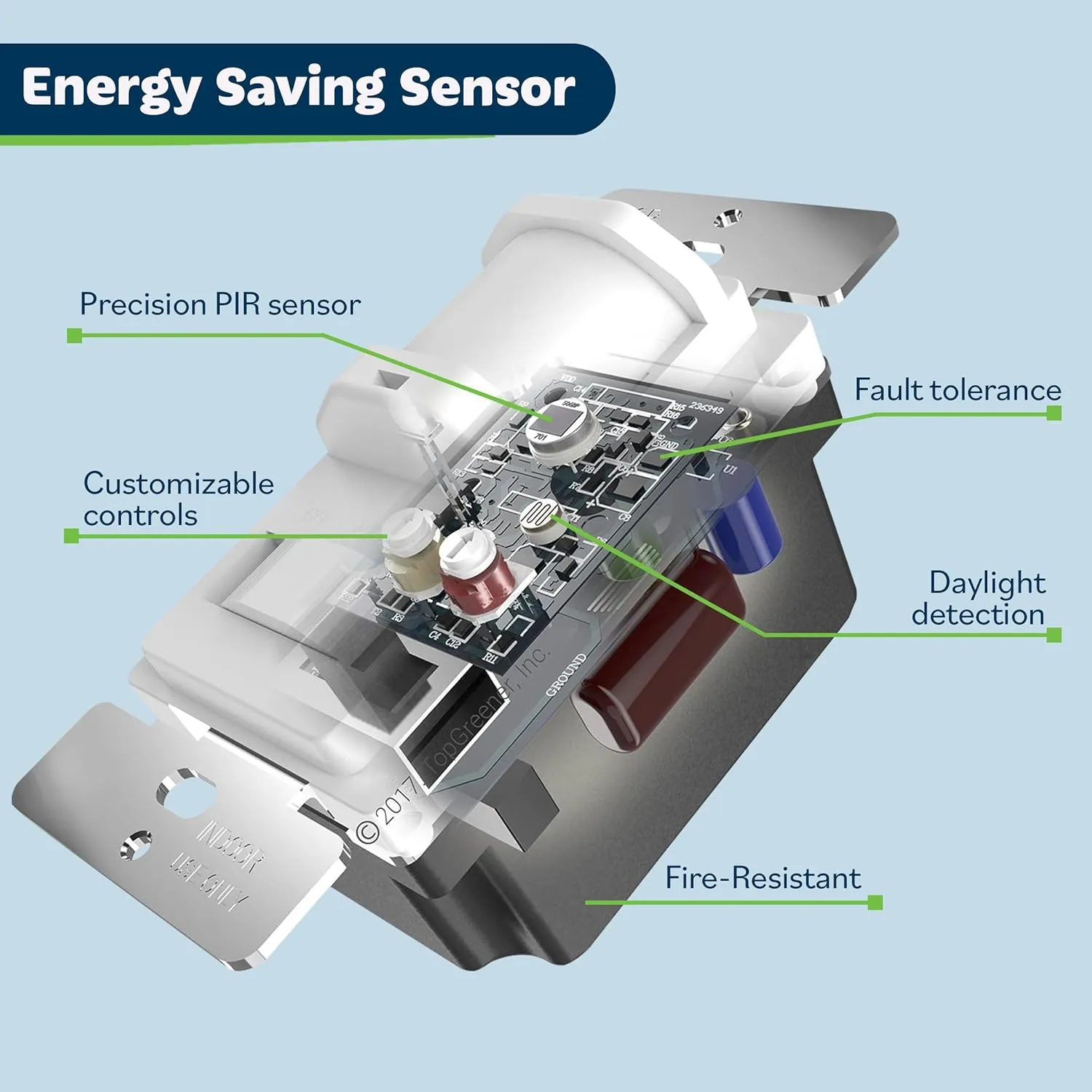 TOPGREENER in-Wall PIR Motion Sensor Light Switch, Single Pole Occupancy Sensor Switch, Motion Sensor Switch, 𝐍𝐞𝐞𝐝 𝐍𝐞𝐮𝐭𝐫𝐚𝐥 𝐖𝐢𝐫𝐞, On/Off Override, 4A, 500W, TSOS5-W, White, 2 Pack