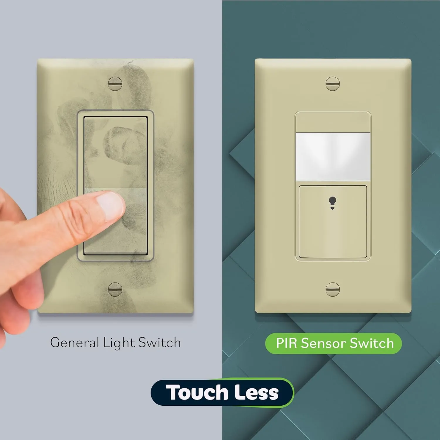 TOPGREENER PIR Motion Sensor Switch, Ambient Light Level Detector, No Neutral Required, 150W LED/CFL, 1/6 HP, Occupancy Vacancy Modes, Ground Wire Required, Single Pole, TDOS5-JM, Ivory