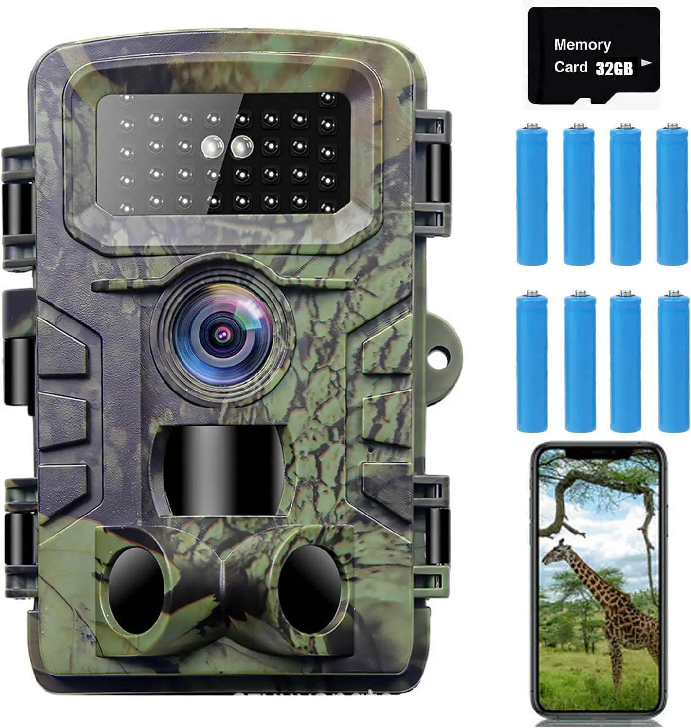 Trail Camera, 52MP 2.7K Game Camera with Low Glow Night Vision, 0.1s Trigger Speed 120° Wide-Angle Motion Activated IP66 Waterproo with 32GB SD Card