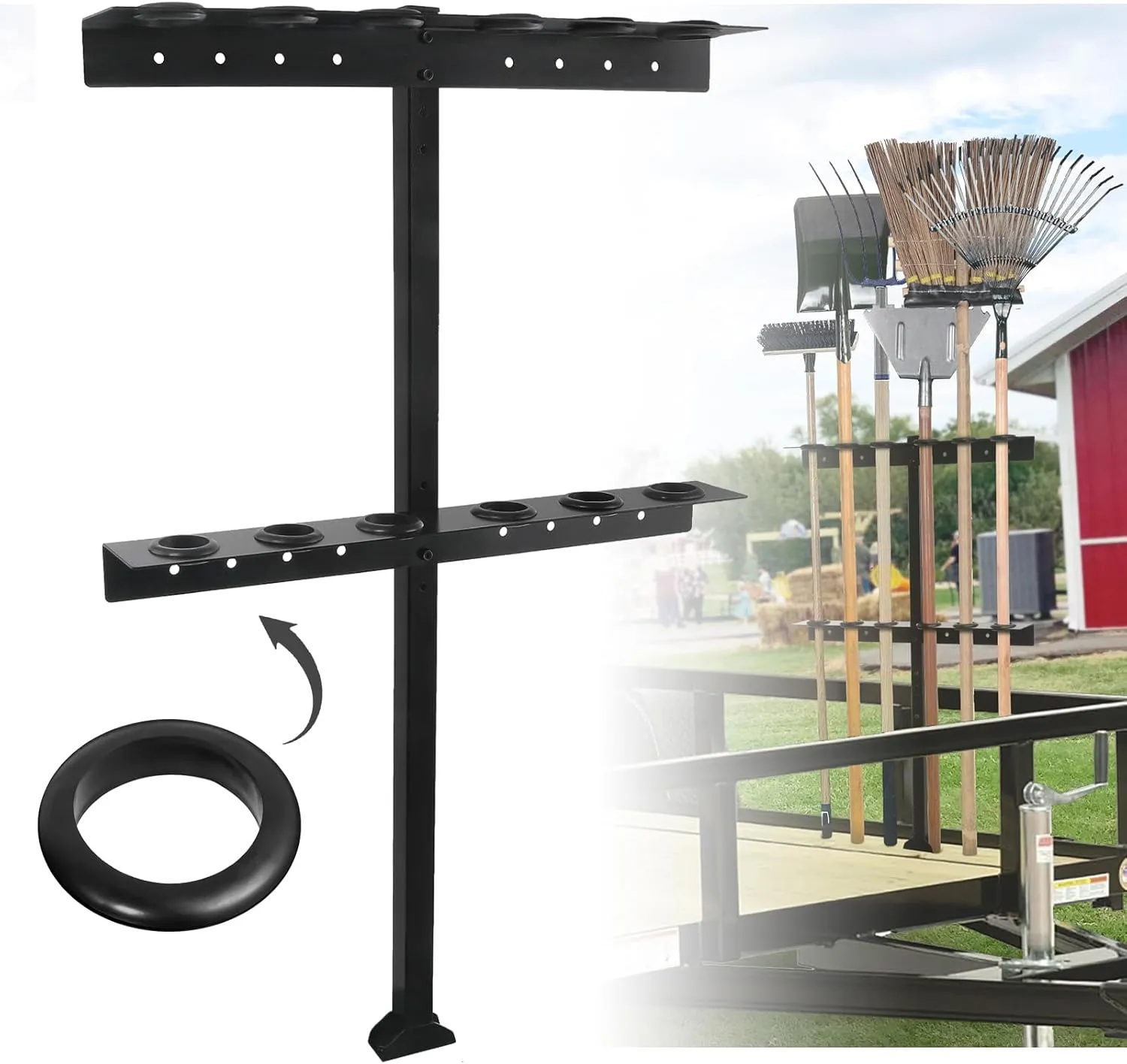 Trailer Tool Rack Shovel Holder - Rake Holder for Trailer Landscape Hand Tool Rack with 6 Tool Holes with Rubber Grommets