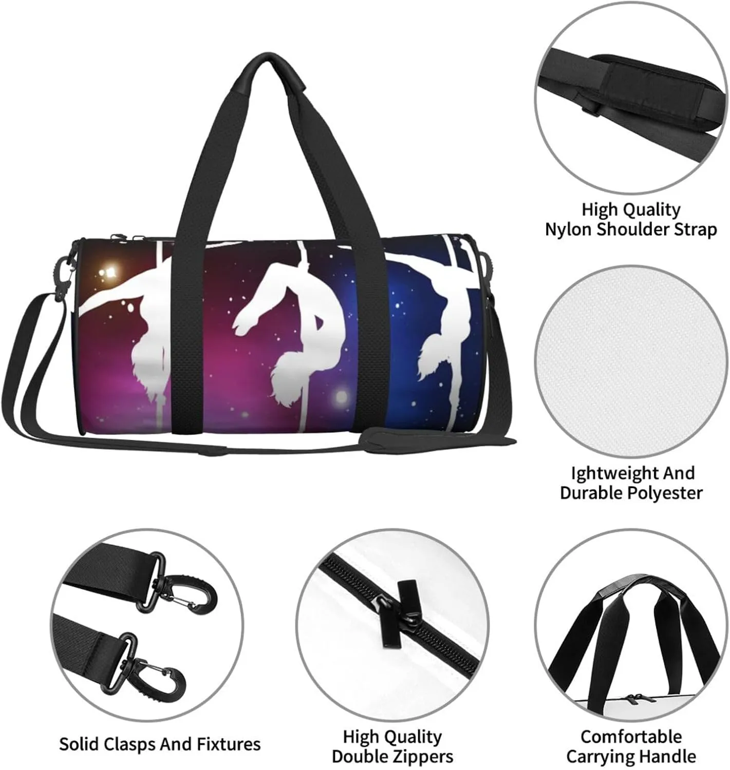 Travel Duffle Bag for Men Women, Pole Dance Space Duffle Bags for Sport Gym Overnight Luggage