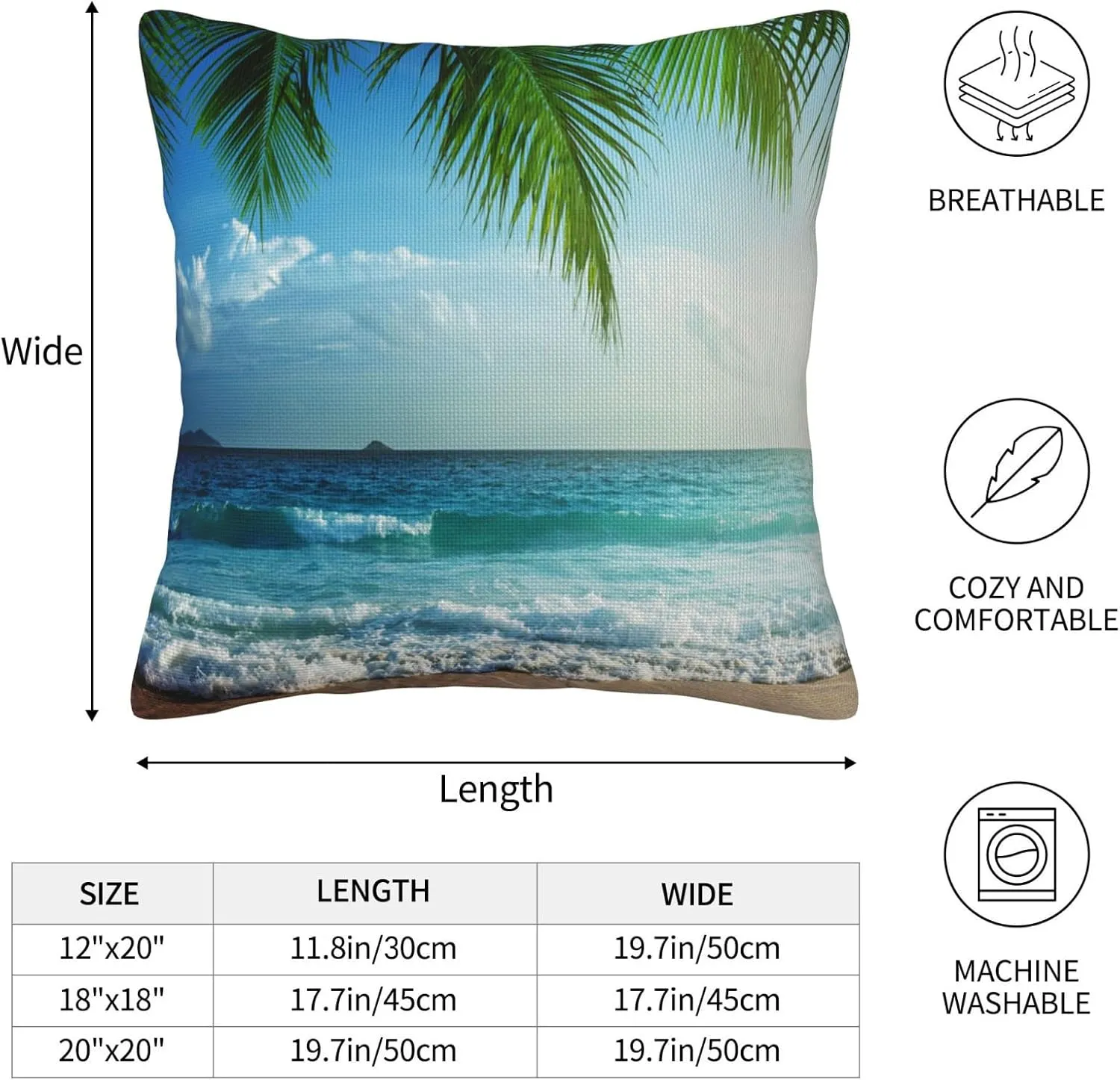 Tropical Beach Throw Pillow Covers 18x18 Set of 2 Palm Tree Leaves Decorative Pillow Covers Ocean Sea Waves Outdoors Pillowcase Cushion Case Farmhouse Home Decor for Sofa Couch Bed Bedroom
