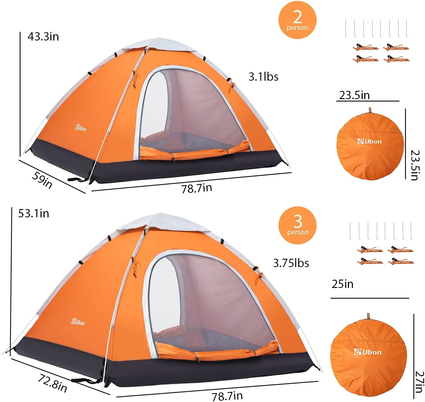 Ubon 2/3 Person Lightweight Instant Pop Up Indoor Outdoor Backyard Tent for Camping Backpacking