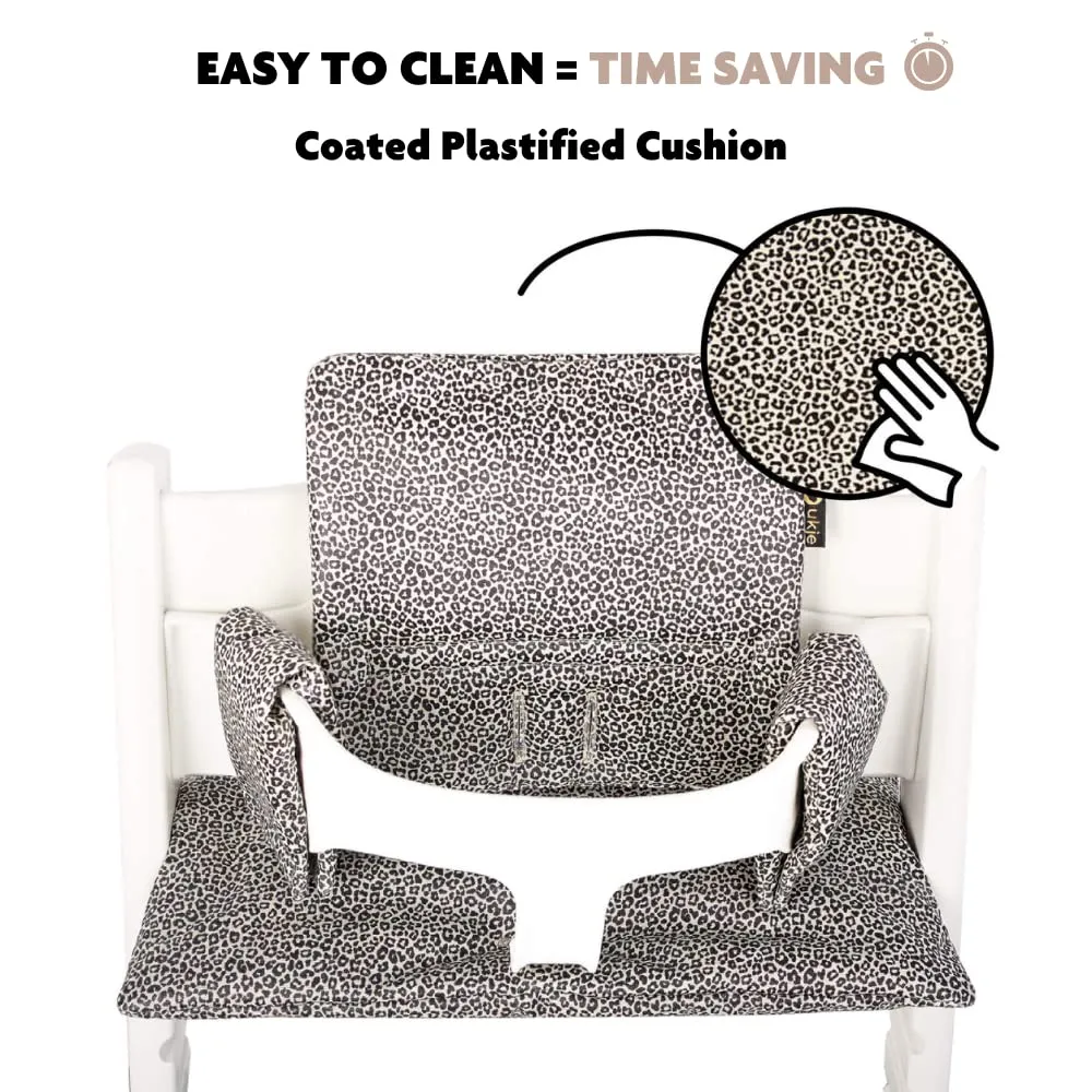 UKJE Cushion Compatible with Stokke Tripp Trapp - Soft Seat for Infants, Babies & Toddlers, High Chair Accessories, Cotton Fabric Insert, Easy to Install, Handmade in Europe (Leopard)