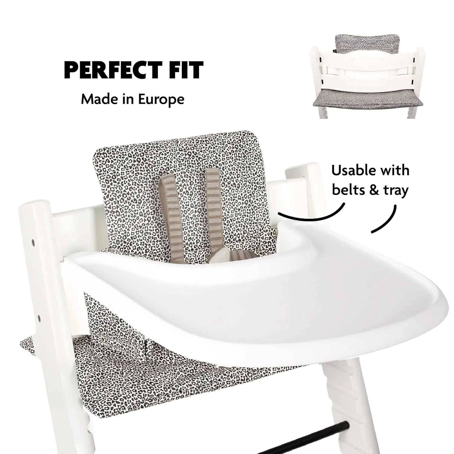 UKJE Cushion Compatible with Stokke Tripp Trapp - Soft Seat for Infants, Babies & Toddlers, High Chair Accessories, Cotton Fabric Insert, Easy to Install, Handmade in Europe (Leopard)