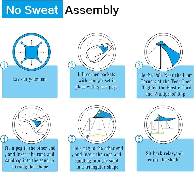 UMARDOO FamiLy Beach Tent Canopy Sun shade Portable 7×7FT, Compact Wind Resistance Beach Sun Shelter Easy Setup with Packable Carry Bag for Outdoor Travel UPF 50  (Blue)