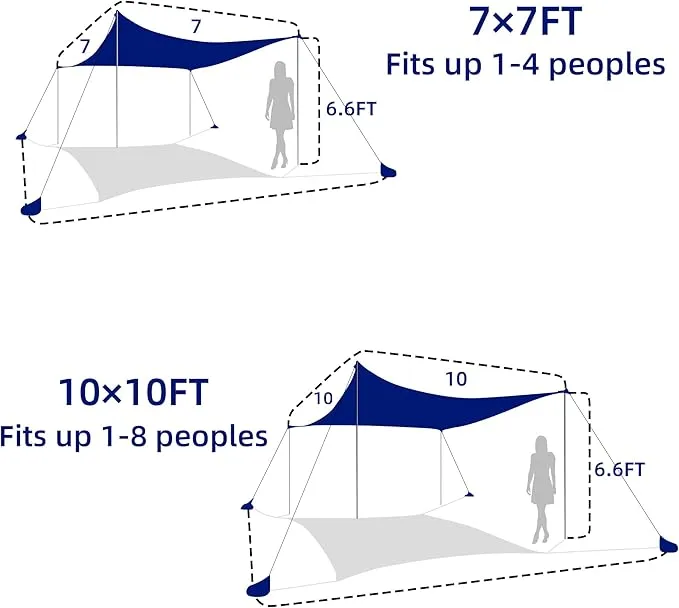 UMARDOO FamiLy Beach Tent Canopy Sun shade Portable 7×7FT, Compact Wind Resistance Beach Sun Shelter Easy Setup with Packable Carry Bag for Outdoor Travel UPF 50  (Blue)