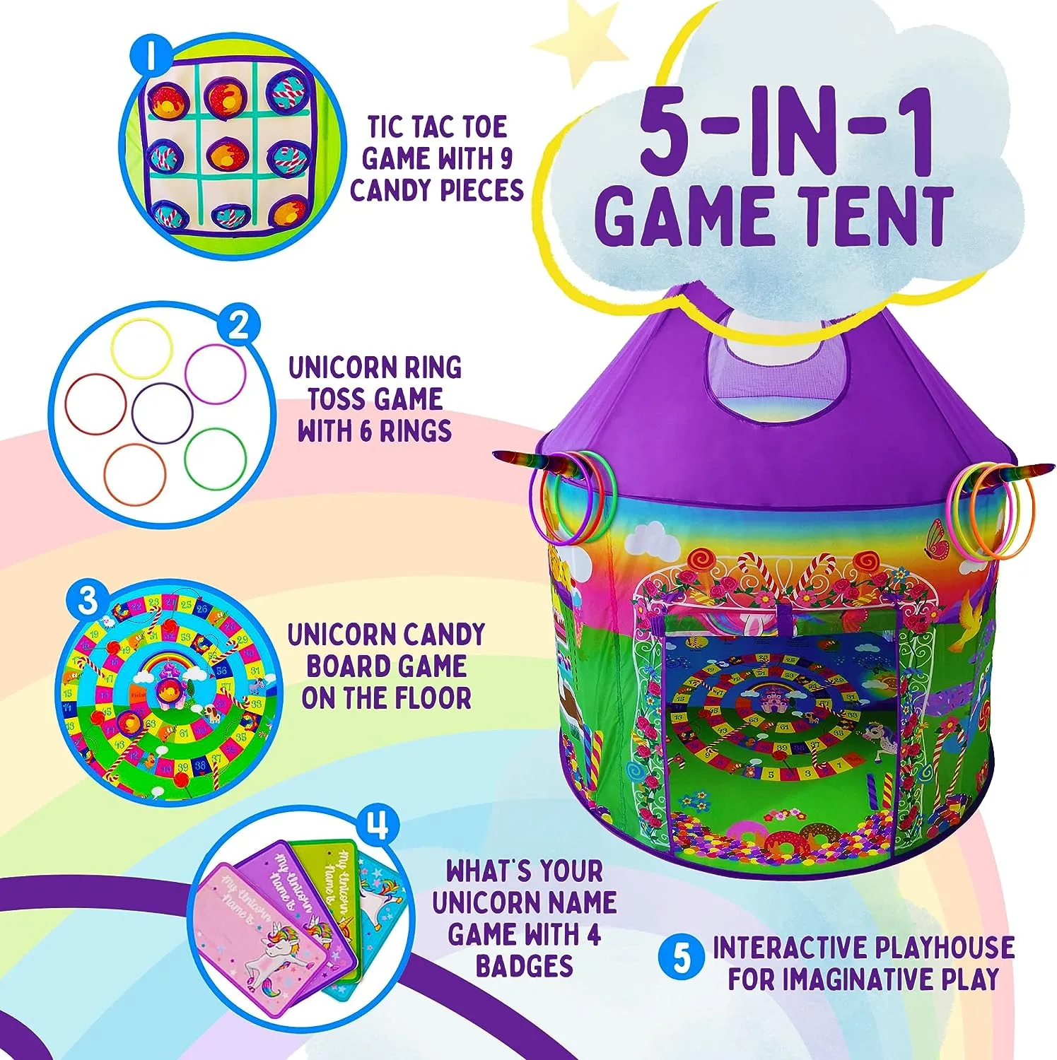 Unicorn Play Tent with Unicorn Ring Toss