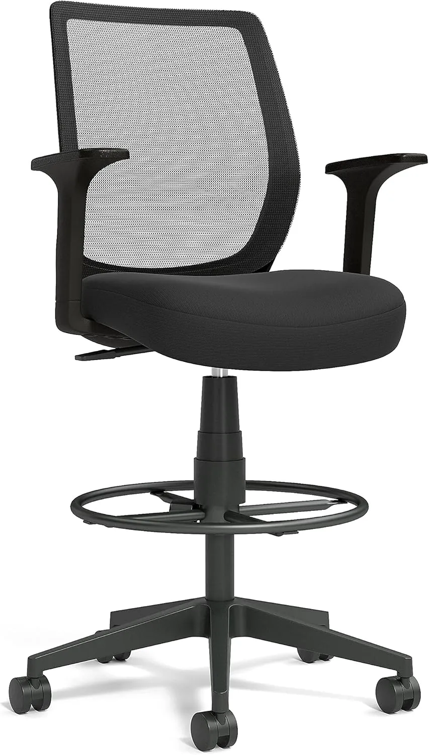 Union & Scale Staples Essentials Ergonomic Office Desk Chair, Breathable Mesh, Swivel Drafting Stool with Footrest, Adjustable Height, Black