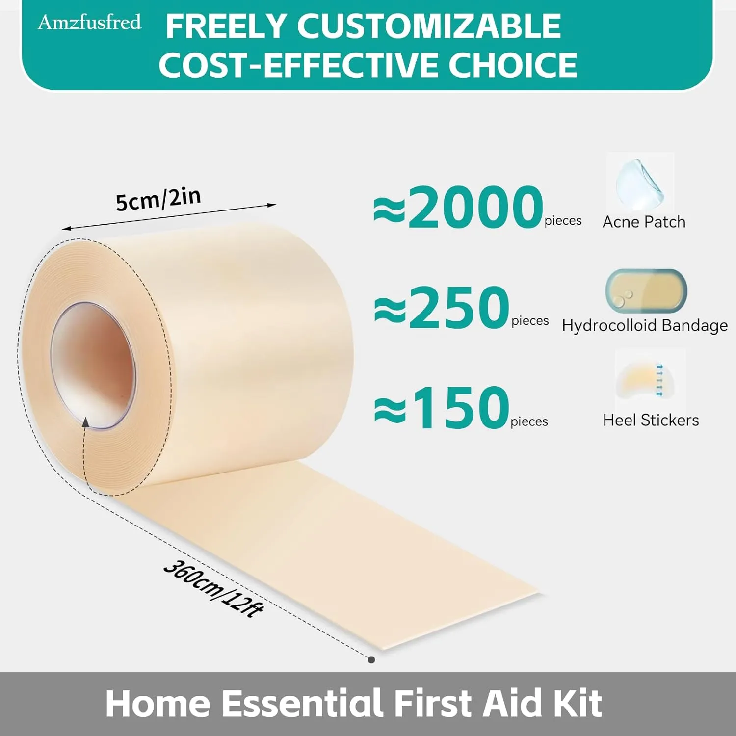 Upadated Hydrocolloid Bandages,2in*12ft Hydrocolloid Roll,Medical-Grade Hydrocolloid Patch Bandages with Self-Adhesive, Ultra Absorbent,Flexible & Waterproof DIY Size & Shape First Aid Kit Essential