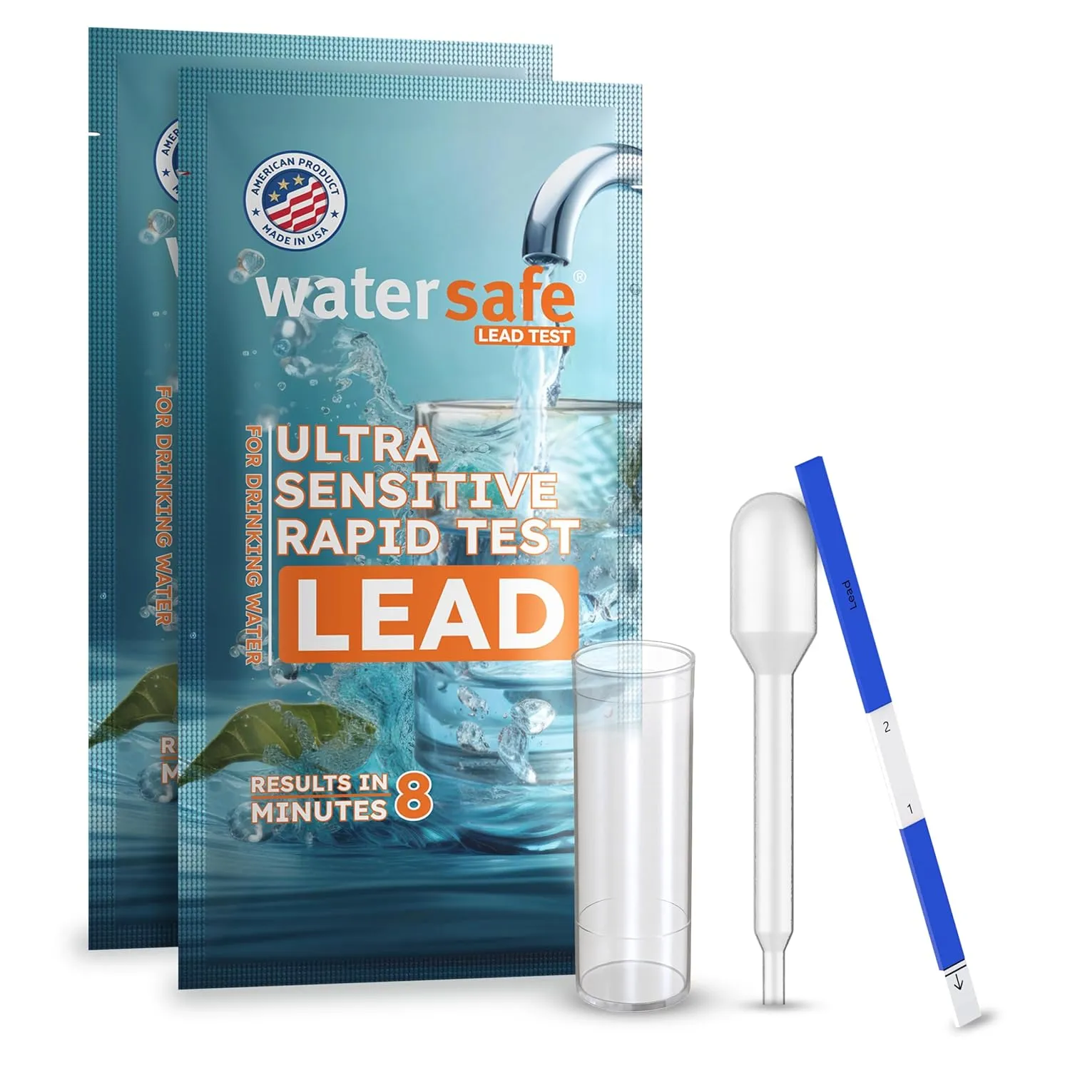 USA-Made – Watersafe® Lead in Drinking Water Test Kit – EPA-Compliant & Lab-Verified 8-Minute Detection Below 5 PPB – Easy & Accurate DIY Home Testing for Tap & Well Water - 2 Pack