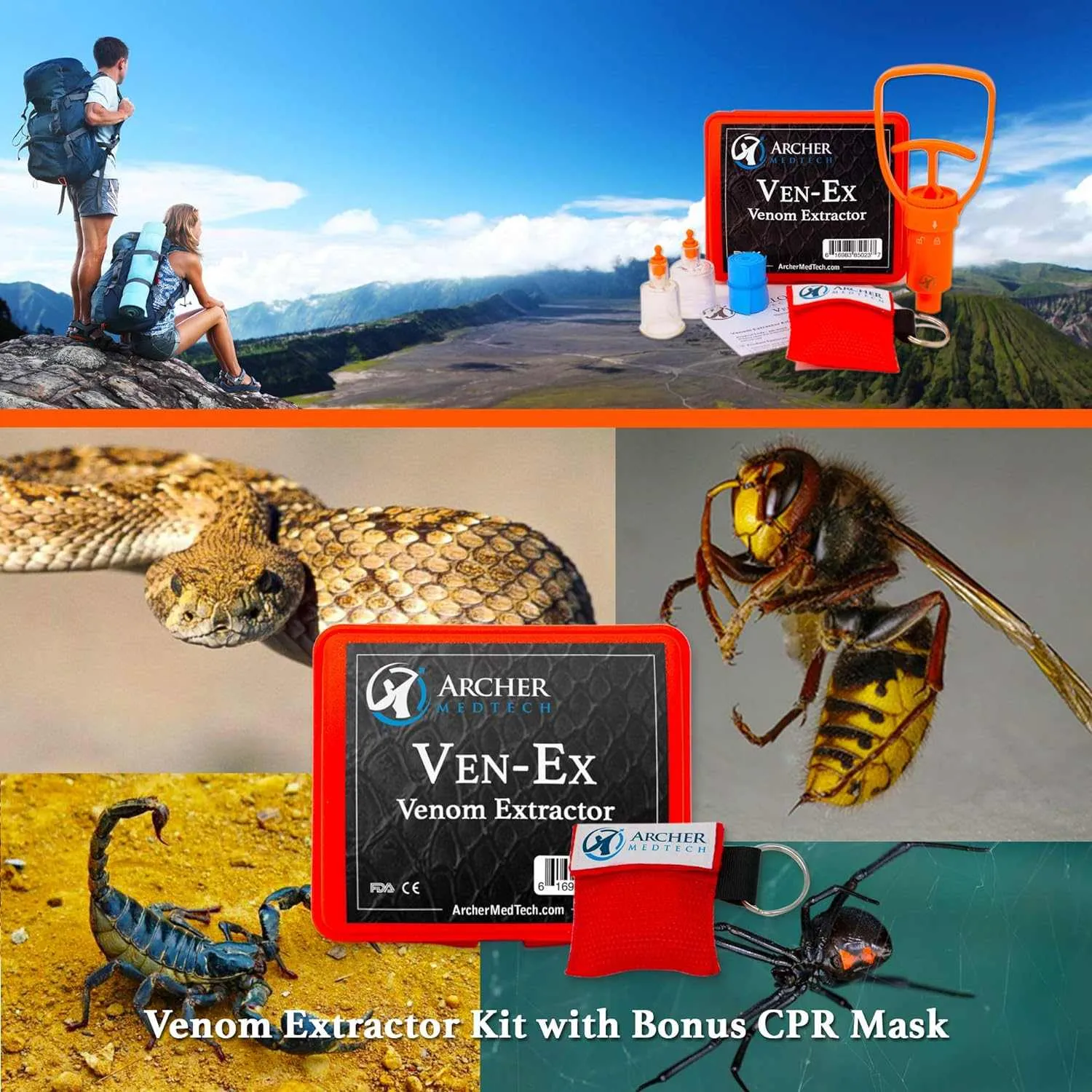 Ven Ex Snake Bite Kit Bee Sting Kit Venom Extractor Suction Pump Bite and Sting First Aid
