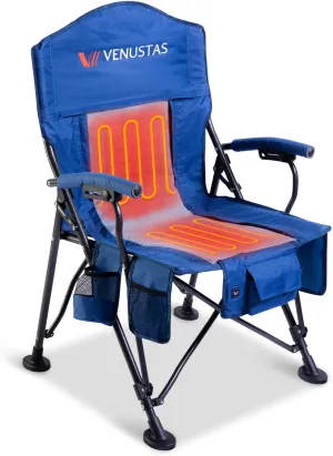 Venustas Heated Camping Chair with 7.4V Battery Pack UP to 10H Heating Portable Heated Folding Chair with Removable Cushion for Outdoor Sports Hunting, Beach, Picnics, 5000mAh Battery Included