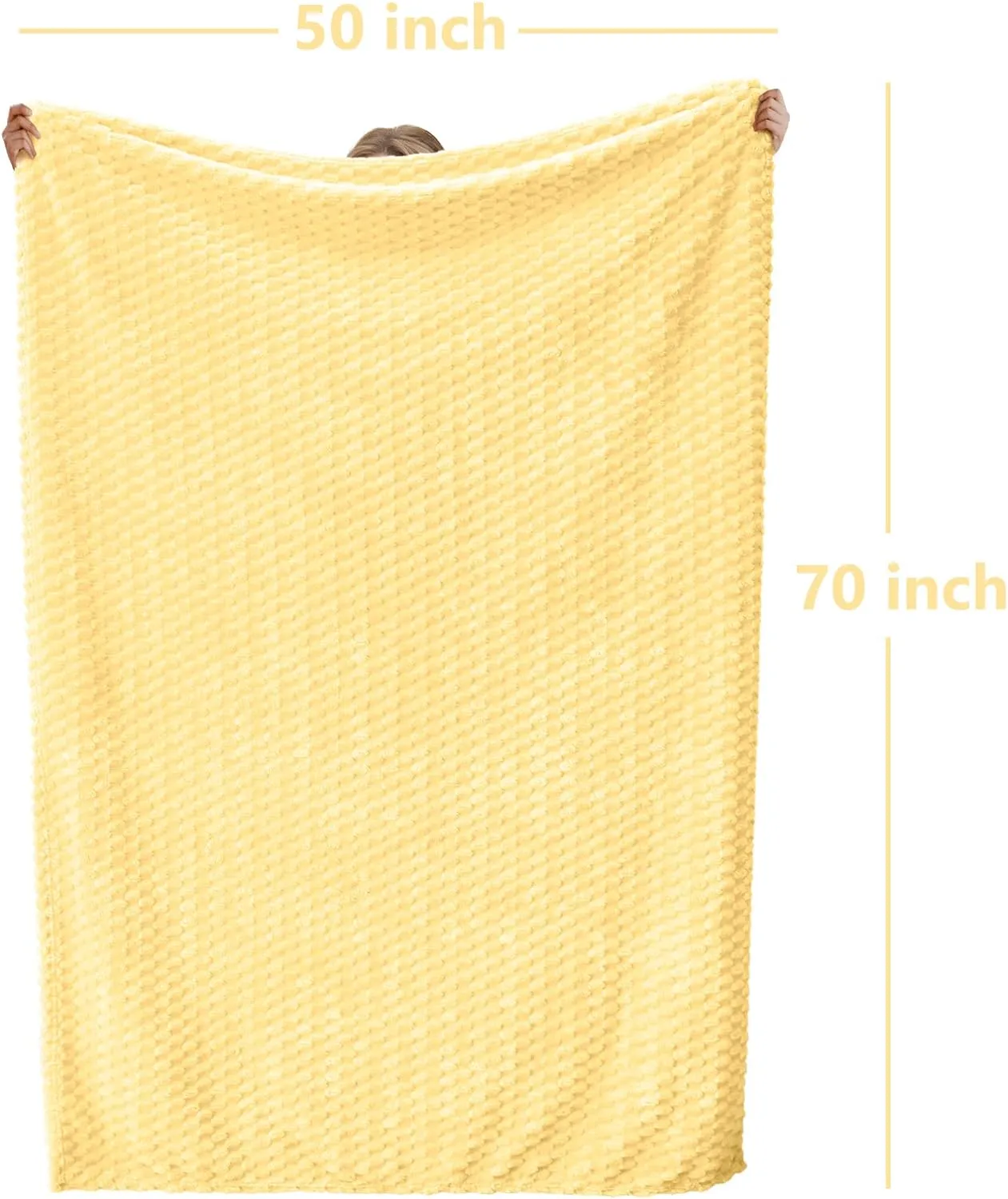 Vessia Flannel Fleece Throw Blanket(50x70 inch), 3D Jacquard Light Yellow Fuzzy and Warm Blanket for Couch,Sofa,Bed,Chair, 300GSM Super Soft Touch Cozy Lightweight Throw for All-Season Home Decor