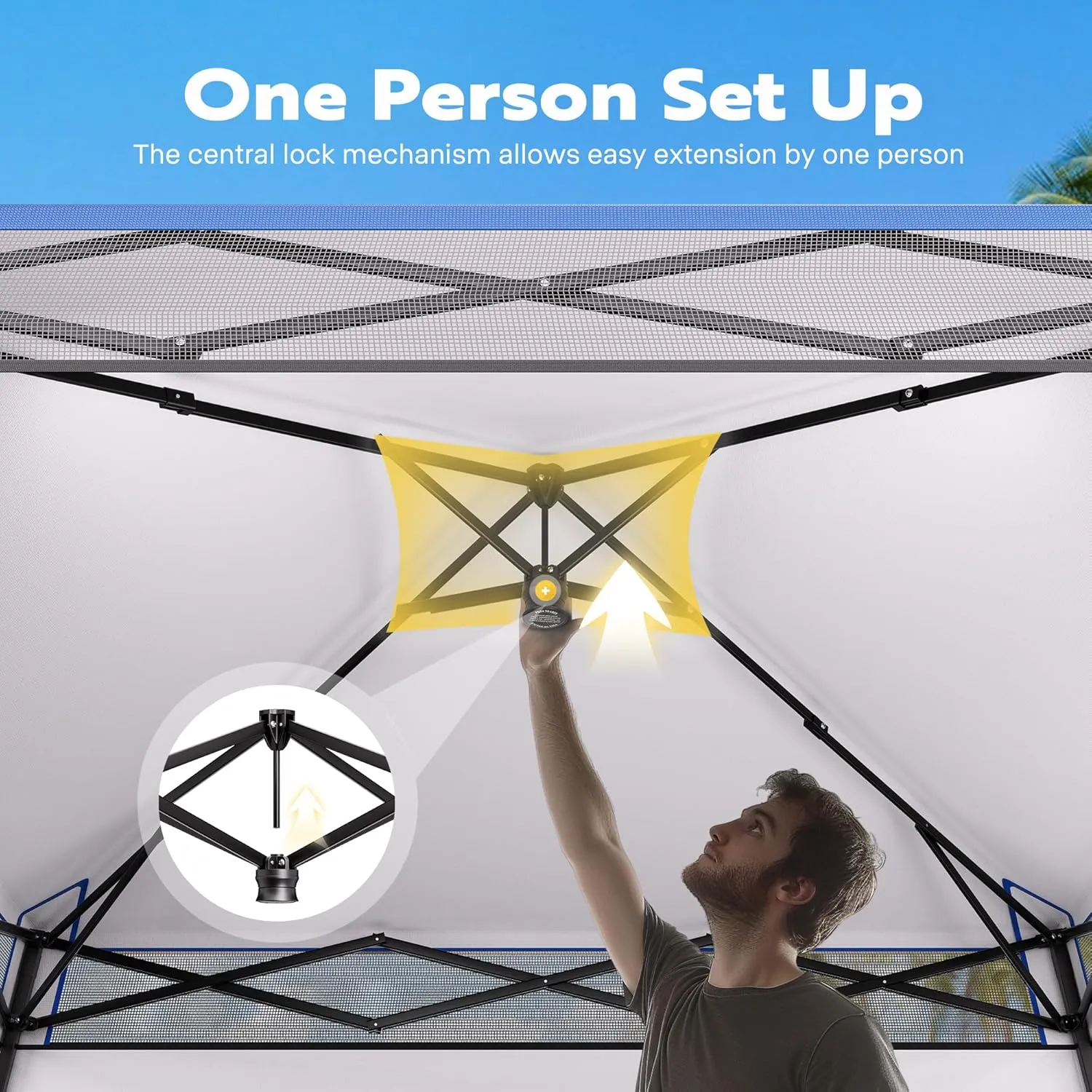 VIVOHOME 8x8ft Pop-Up Canopy Tent with Central Lock Design, Slant Legs, Backpack, and Side Wall, Portable Shelter for Camping, Party, Yard, and Beach Events, Blue