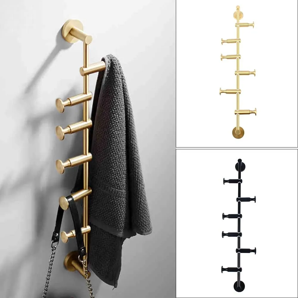 Wall Mounted Metal Vertical Tree Branch Coat Rack, 6 Adjustable Movable Rotatable Hooks, 24'' Wall Hanger Coat Hat Holder Suitable for Scarves Clothes Robe Handbags Towel (Black)