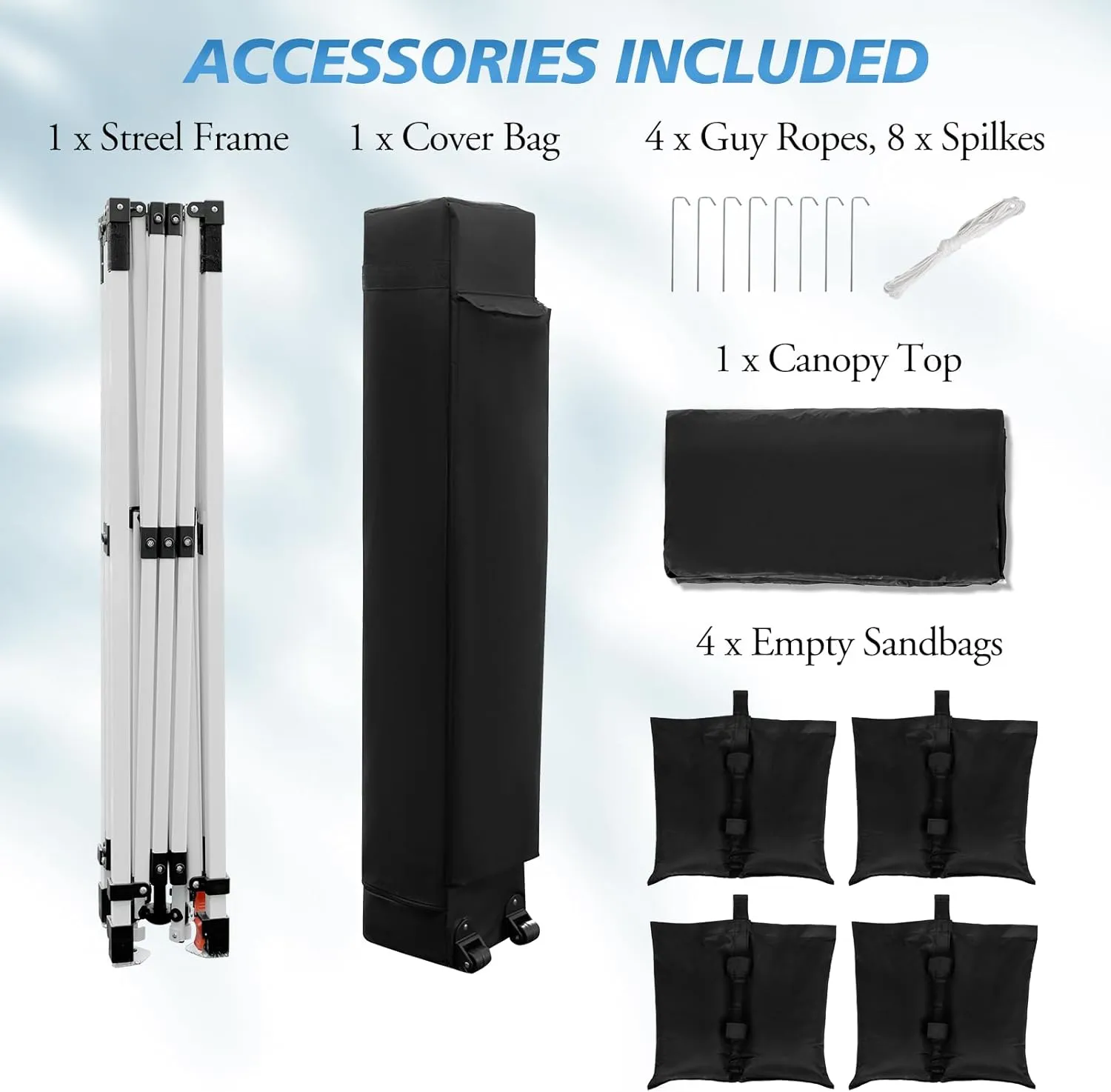 WEIZE Pop up Canopy Tent 10x10ft, 1-Button Push Setup, Instant Portable Shelter, Adjustable Height, Portable Roller Bag, 4 Weight Bags, Guy Ropes & Stakes Included, Black