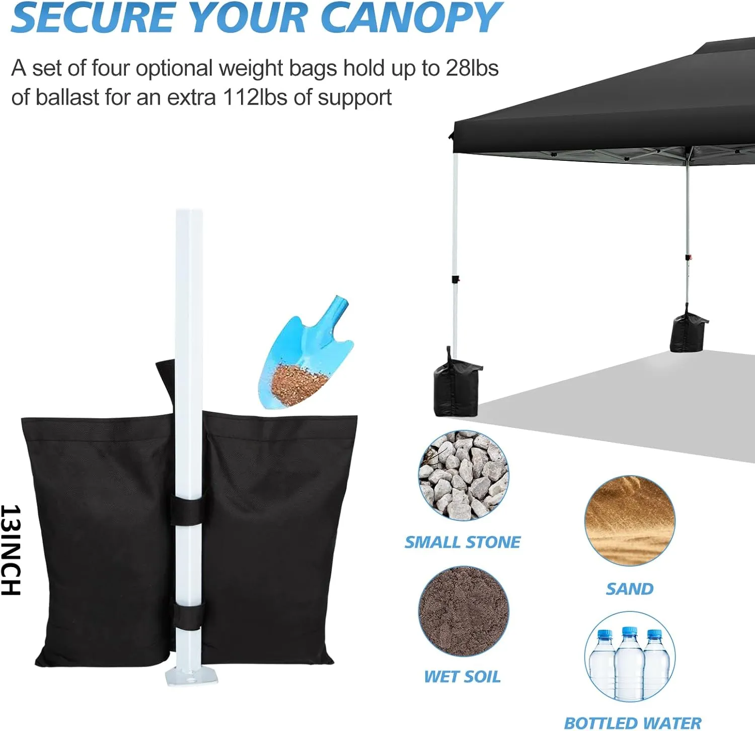 WEIZE Pop up Canopy Tent 10x10ft, 1-Button Push Setup, Instant Portable Shelter, Adjustable Height, Portable Roller Bag, 4 Weight Bags, Guy Ropes & Stakes Included, Black