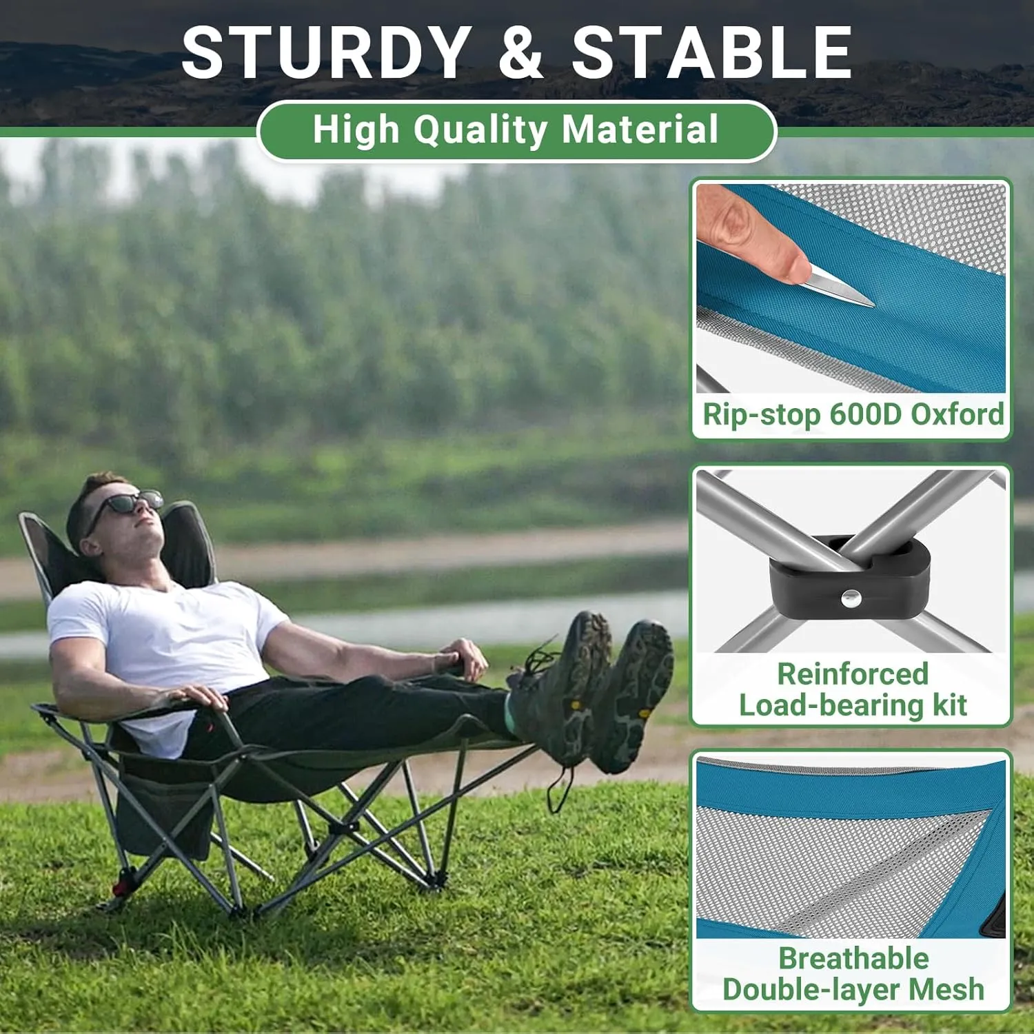 #WEJOY 2-in-1 Reclining Camping Chair, Lightweight Folding Camping Chair with Adjustable Backrest & Footrest, Camping Lounge Chair with Headrest, Cup Holder, Storage Bag, for Beach, Lawn, 2 Pack