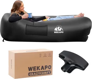 WEKAPO Inflatable Couch - Easiest Setup, Crazy Comfy & Ultralight - Blow up Lounger Chair Perfect for Hiking, Camping, Beach, Festivals - Lightweight Air Sofa for Relaxing Anywhere (Black)