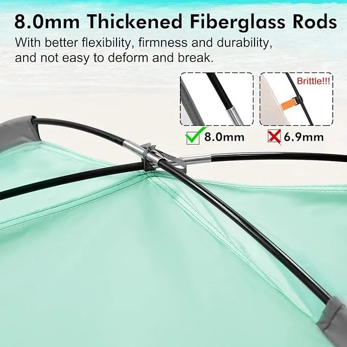 WhiteFang Beach Tent Anti-UV Portable Sun Shade Shelter for 3/4/6 Person, Extendable Floor with 3 Ventilating Mesh Windows Plus Carrying Bag, Stakes and Guy Lines