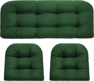 Wicker Chair Cushions, Waterproof Outdoor Loveseat Cushions for Patio Furniture, 3 Pieces Wicker Furniture Cushions, 1 Loveseat and 2 U-Shaped Cushions, Green