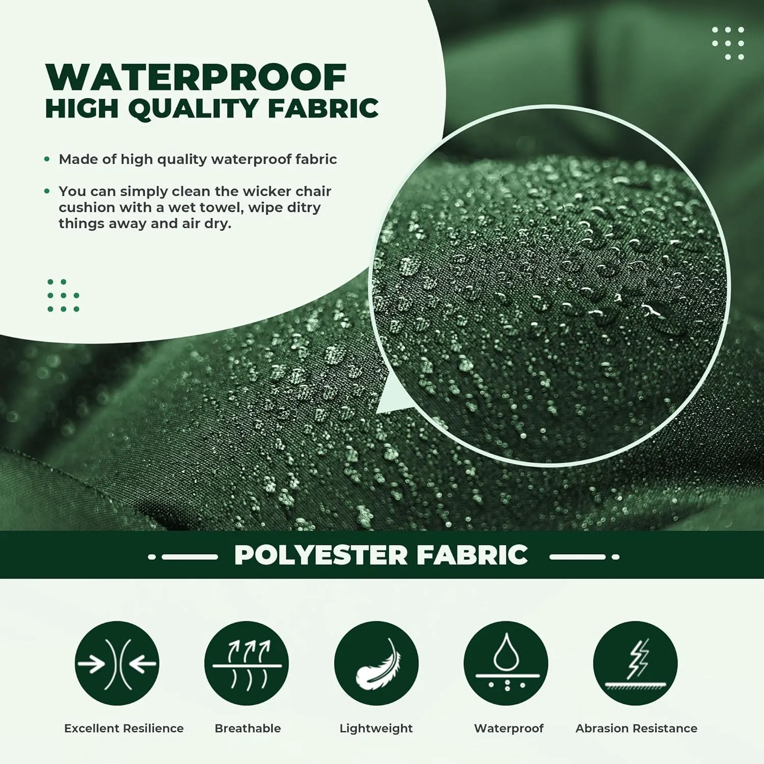 Wicker Chair Cushions, Waterproof Outdoor Loveseat Cushions for Patio Furniture, 3 Pieces Wicker Furniture Cushions, 1 Loveseat and 2 U-Shaped Cushions, Green