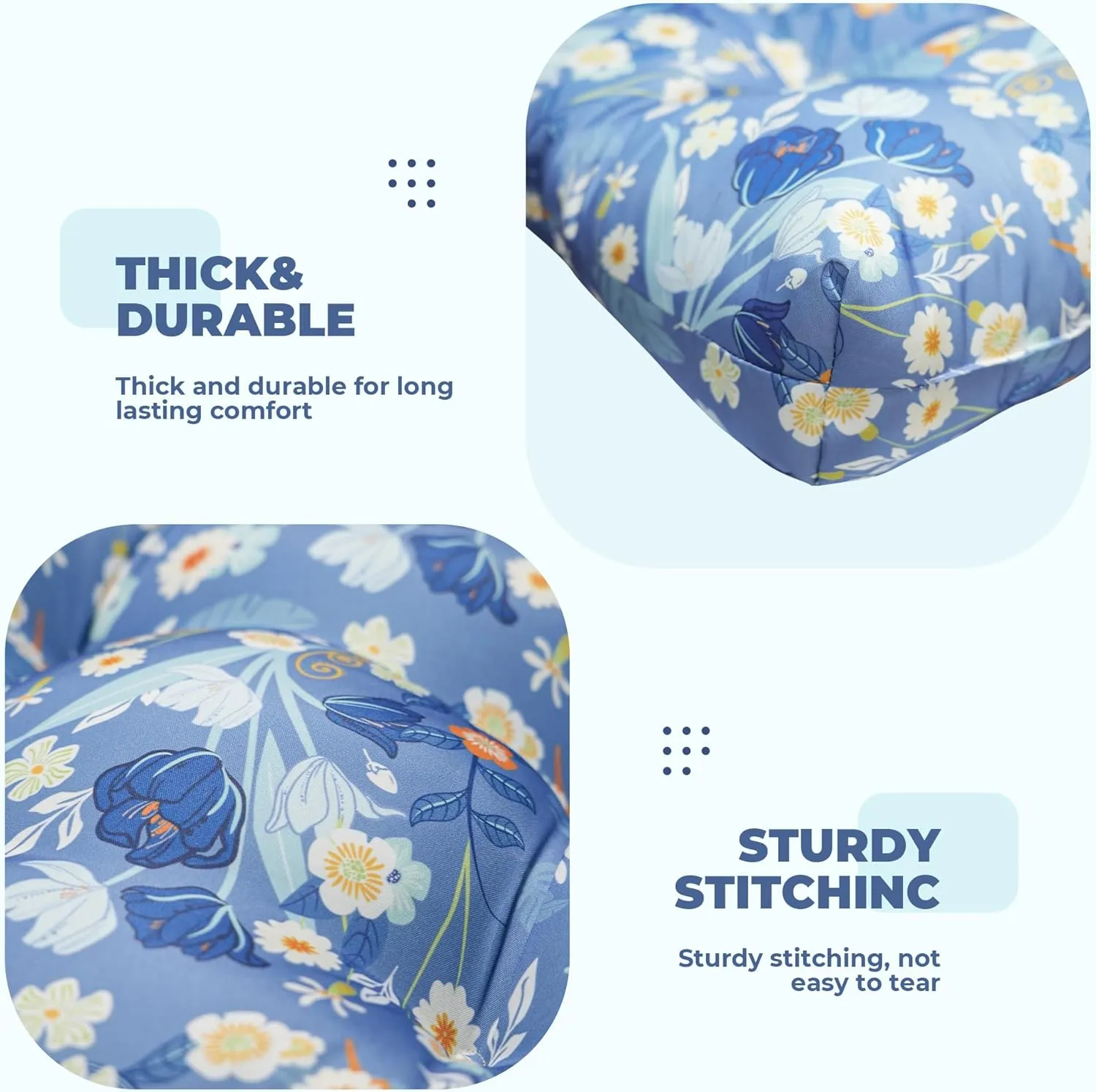 Wicker Chair Cushions, Waterproof Outdoor Loveseat Cushions for Patio Furniture, Tufted Wicker Furniture Cushions, 1 Loveseat and 2 U-Shaped Cushions (Blue Floral)