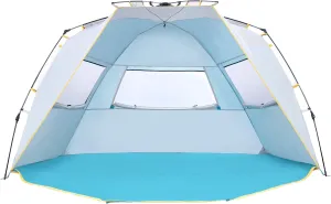 WolfWise 4-5 Person Easy Up Beach Tent UPF 50  Portable Instant Sun Shelter Canopy Umbrella with Extended Zippered Porch, Blue