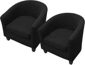 WOMACO 2 Pieces Club Chair Slipcover Printed Stretch Armchair Tub Round Barrel Swivel Chair Covers withc Cushion Cover Elastic Bottom Sofa Furniture Protector for Tullsta (2, Black)