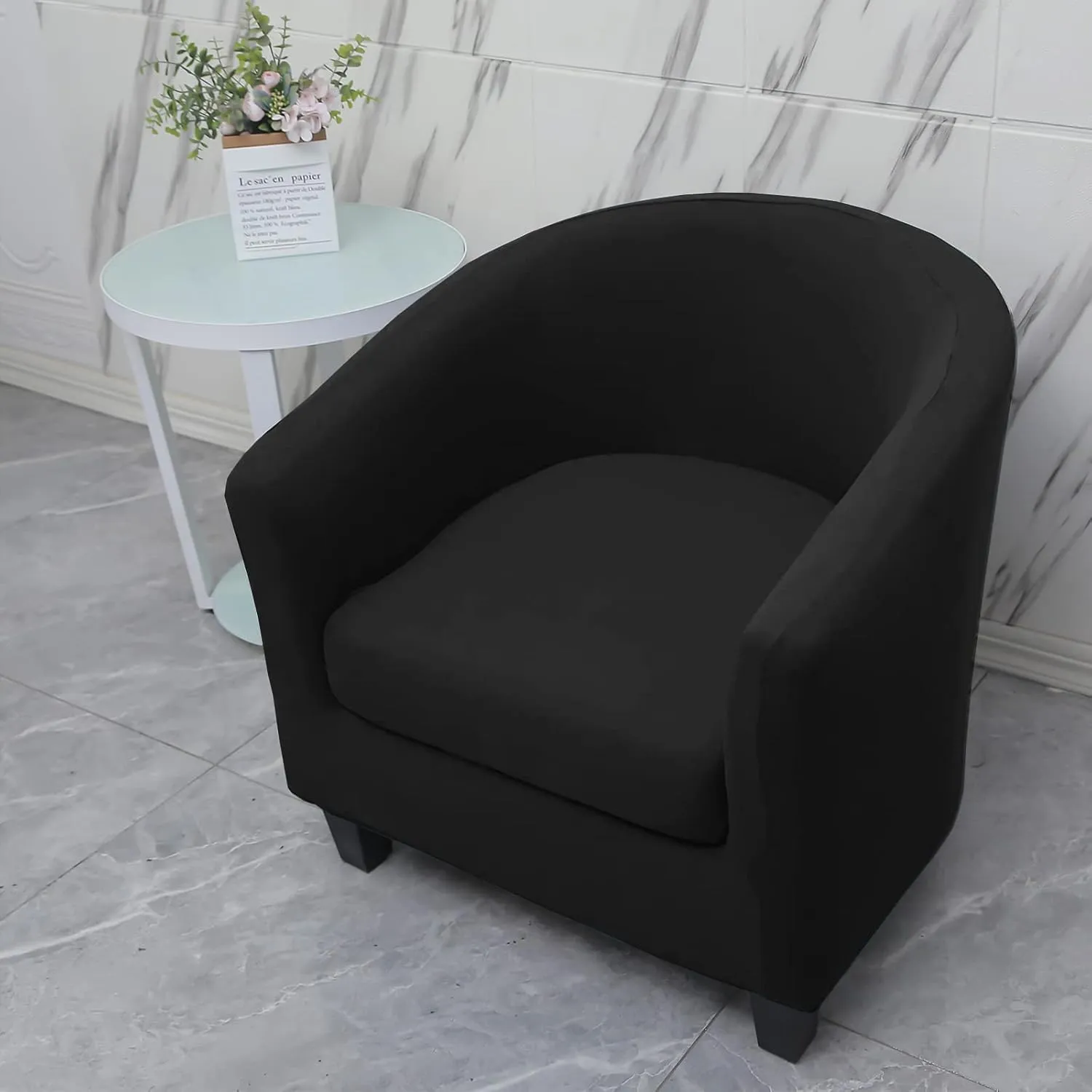 WOMACO 2 Pieces Club Chair Slipcover Printed Stretch Armchair Tub Round Barrel Swivel Chair Covers withc Cushion Cover Elastic Bottom Sofa Furniture Protector for Tullsta (2, Black)