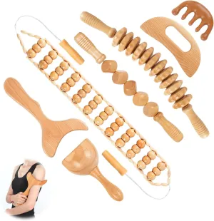 Wood Therapy Massage Tools 7-in-1, Wooden Lymphatic Drainage Massager Body Cellulite Massage Tool, Maderoterapia Kit Cellulite Massager for Body Sculpting,Contouring,Relief Muscle