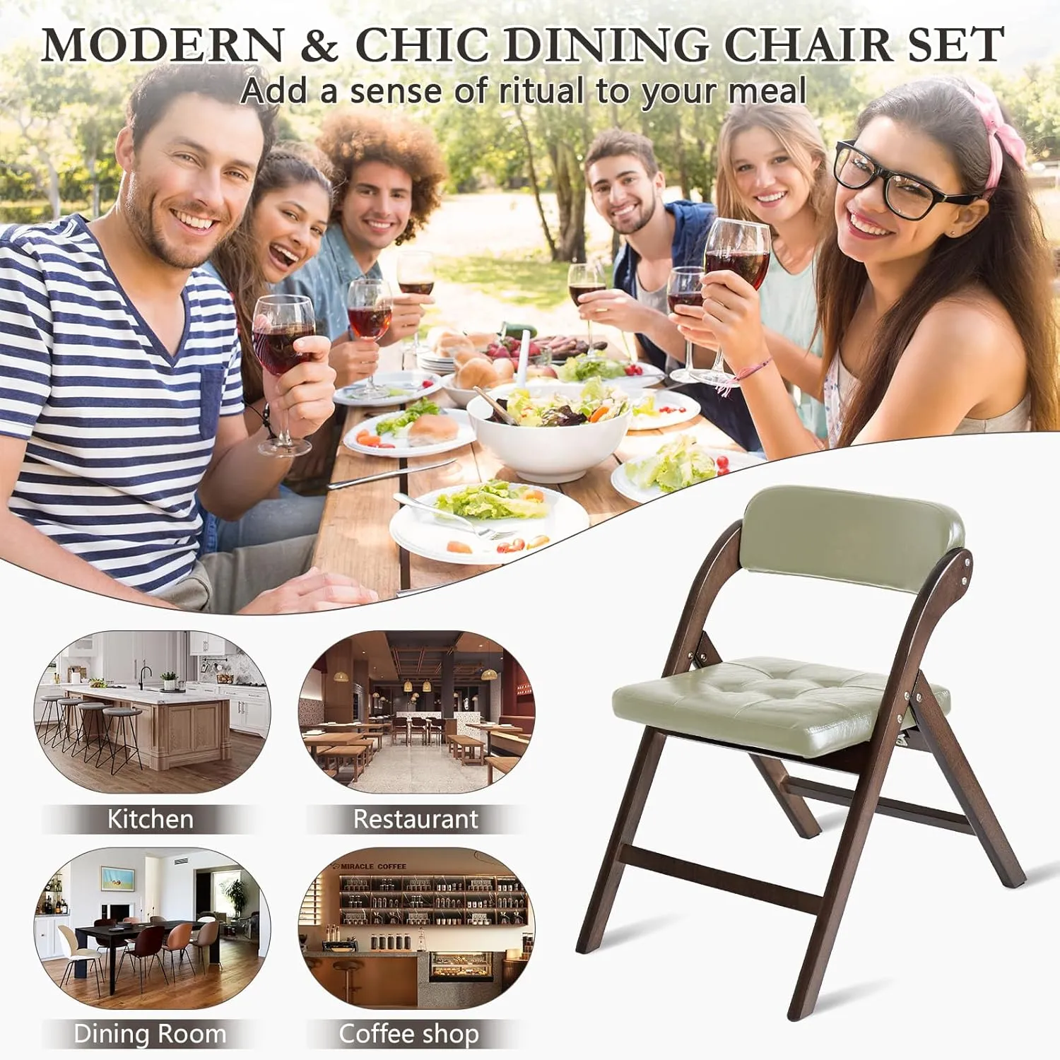 Wooden Folding Chairs Set of 2, Folding Chairs with Padded Seats, 31" Stackable Folding Dining Chairs, Folding Extra Chair for Banquet Room, Bedroom, Party Chairs, Walnut Khaki