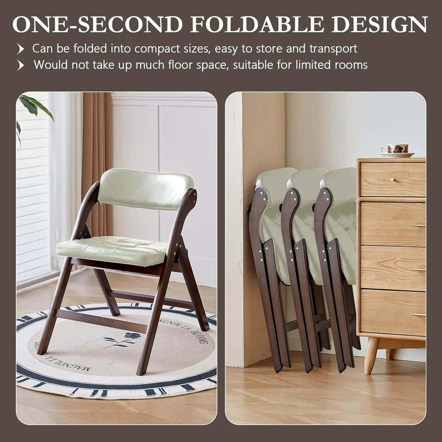 Wooden Folding Chairs Set of 2, Folding Chairs with Padded Seats, 31" Stackable Folding Dining Chairs, Folding Extra Chair for Banquet Room, Bedroom, Party Chairs, Walnut Khaki