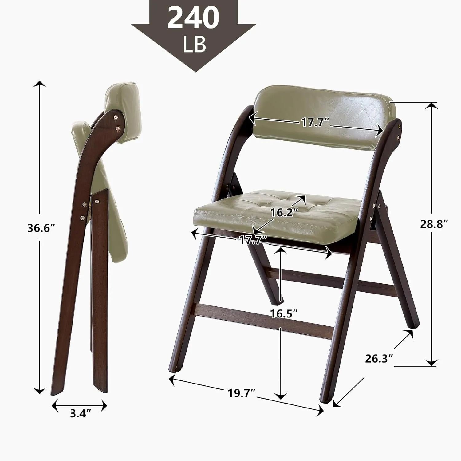 Wooden Folding Chairs Set of 2, Folding Chairs with Padded Seats, 31" Stackable Folding Dining Chairs, Folding Extra Chair for Banquet Room, Bedroom, Party Chairs, Walnut Khaki