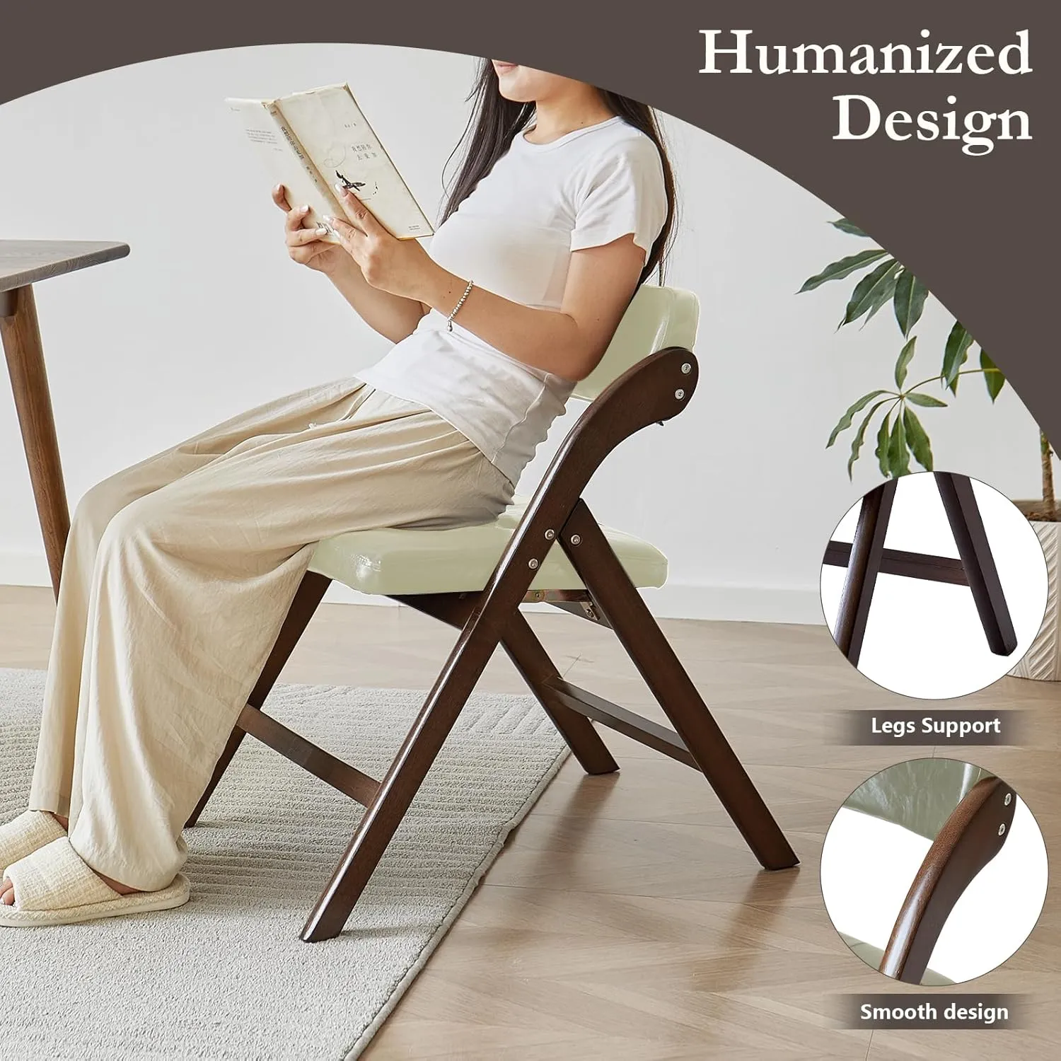 Wooden Folding Chairs Set of 2, Folding Chairs with Padded Seats, 31" Stackable Folding Dining Chairs, Folding Extra Chair for Banquet Room, Bedroom, Party Chairs, Walnut Khaki