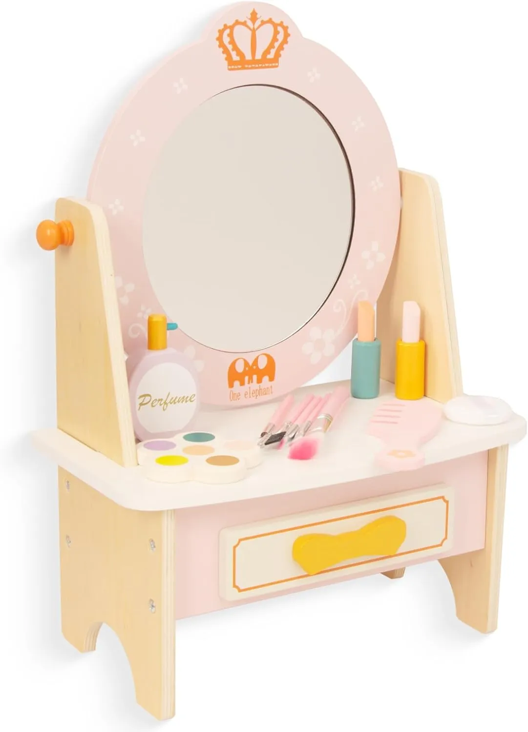 Wooden Vanity Set for Kids, Pretend Play Toddler Makeup Vanity Toys with Mirror, Beauty Salon Set Includes Makeup Accessories, Little Girls Gifts for Age 3  (Pink)