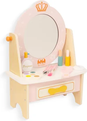 Wooden Vanity Set for Kids, Pretend Play Toddler Makeup Vanity Toys with Mirror, Beauty Salon Set Includes Makeup Accessories, Little Girls Gifts for Age 3  (Pink)